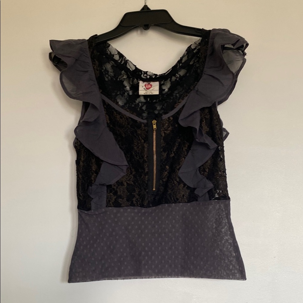 Elegant Black Lace Ruffle Top